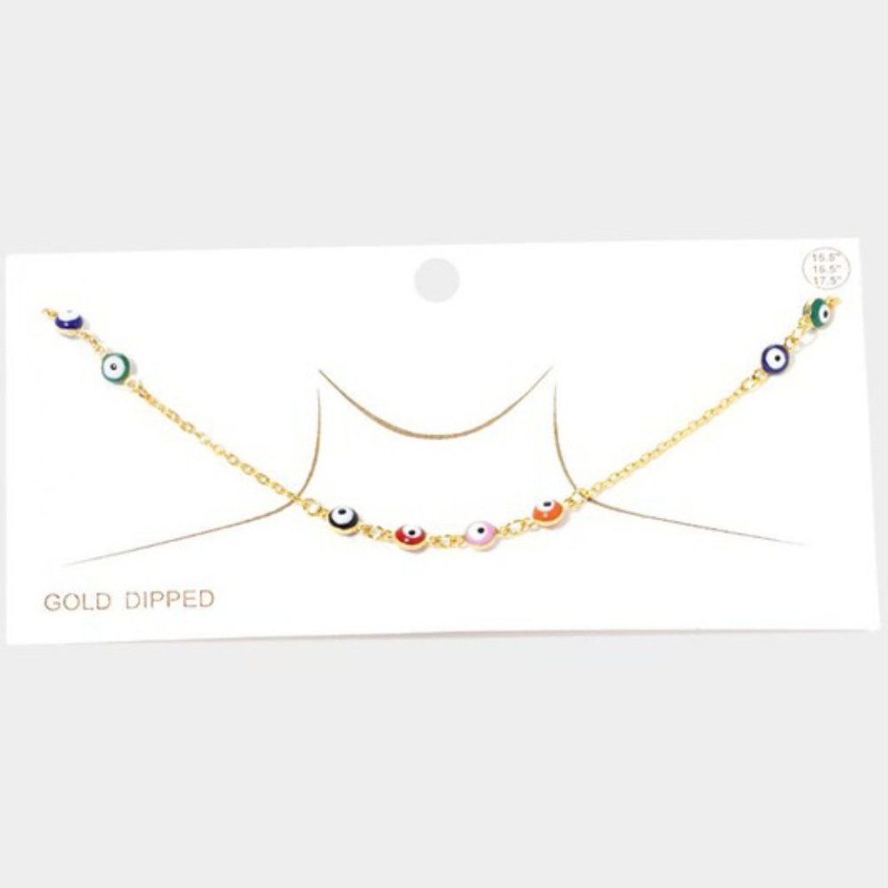 ❌SOLD❌ GOLD DIPPED MULTI COLOR EVIL EYE NECKLACE - Picture 2 of 2